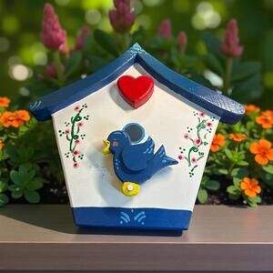 Wooden Sign Home Decor Bird House Hanging Hand painted 13" Tall